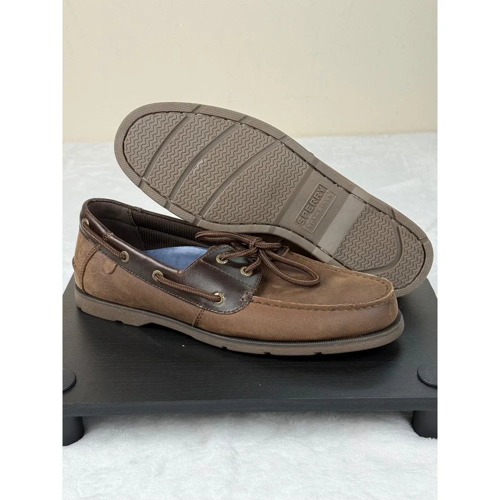 Sperry Casco MM 240 Mens Brown Leather Boat Shoes 2 Eye Size 9.5 Loafers NWOB